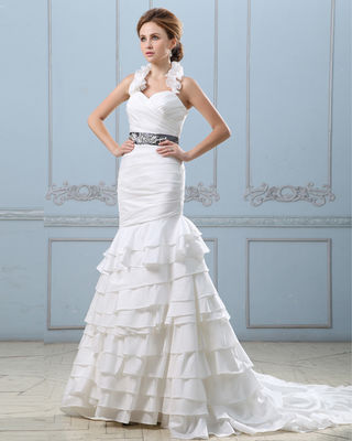 Sexy offene Rückseite Hochzeitskleid mit Gürtel, Taille runter Frauen Hochzeitskleider