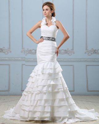 Sexy offene Rückseite Hochzeitskleid mit Gürtel, Taille runter Frauen Hochzeitskleider