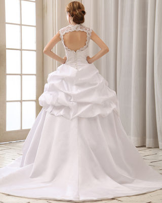 Romantische Spitze Kappe Ärmel Halter Hals Hochzeitskleider mit Herz-BH