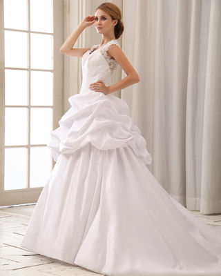 Romantische Spitze Kappe Ärmel Halter Hals Hochzeitskleider mit Herz-BH