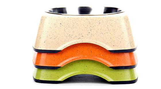 Gute Qualität aus Bambus und Edelstahl Natürliche Futterschüssel für Haustiere und Katzen